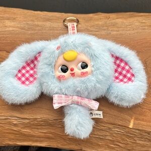 Cute Blue Plush Keychain with Pink Accents